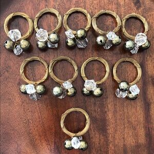 Napkin Holders Brass Clear Lucite With Bells Set of Ten